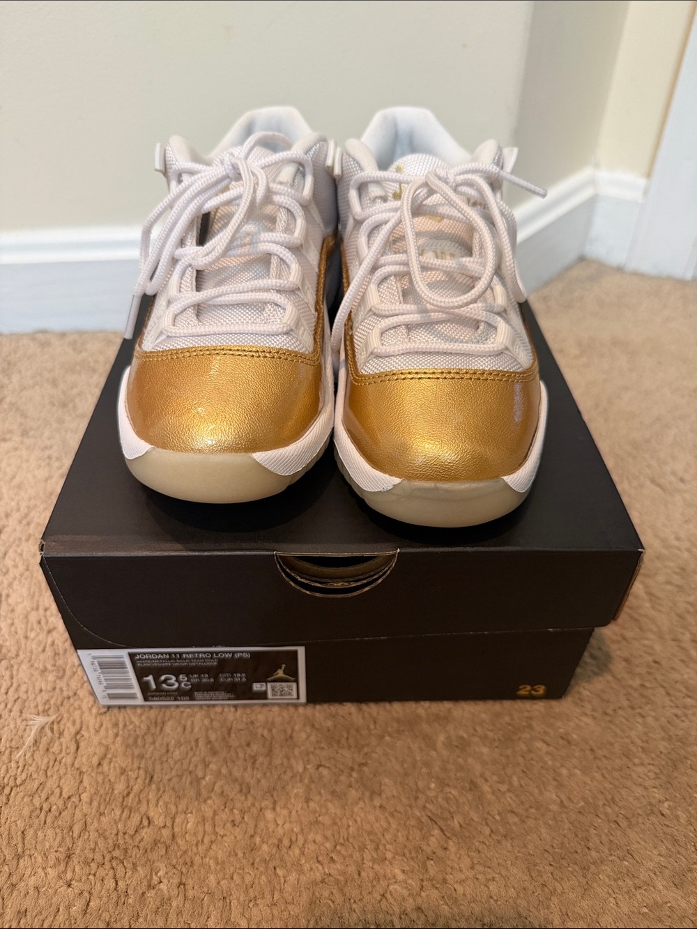 Jordan 11 Retro Low - Kids White and Gold Low-Top Sneakers - Brand New